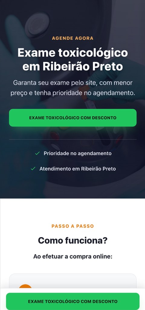 Site Exame Toxicológico RP, versão mobile