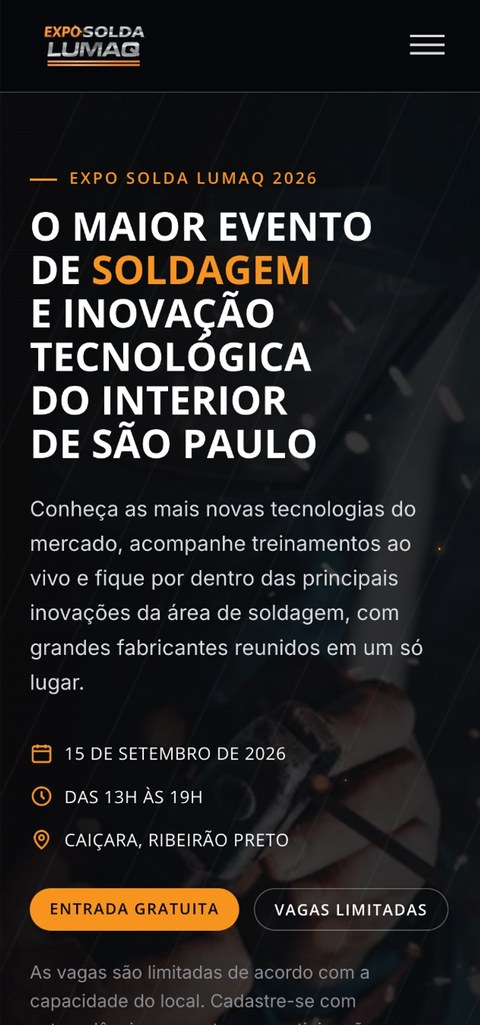 Site Expo Solda Lumaq, versão mobile