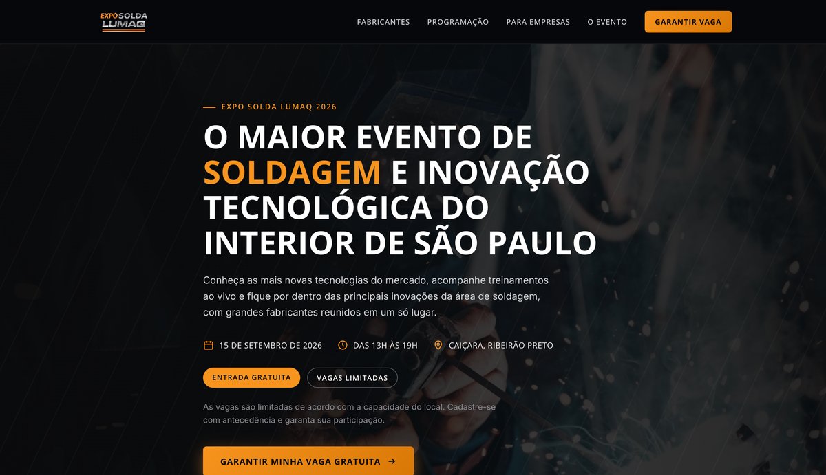 Site Expo Solda Lumaq, versão desktop