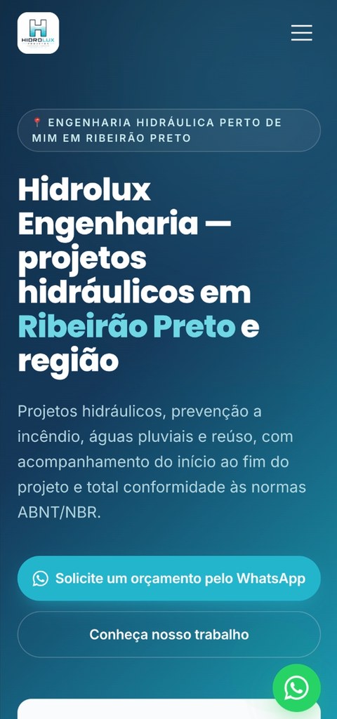 Site Hidrolux Engenharia, versão mobile