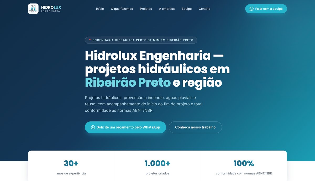 Site Hidrolux Engenharia, versão desktop