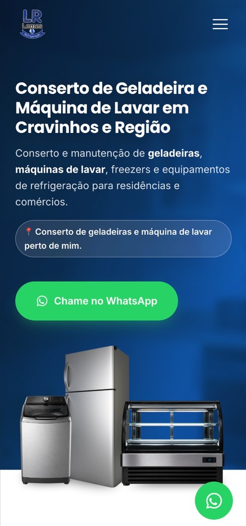 Site Lemes Refrigeração, versão mobile