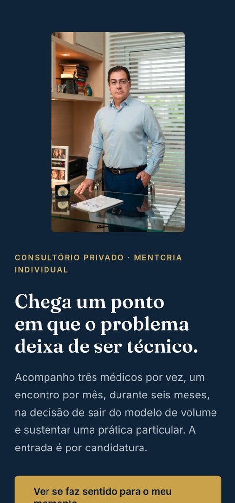 Site Mentoria Consultório Privado, versão mobile