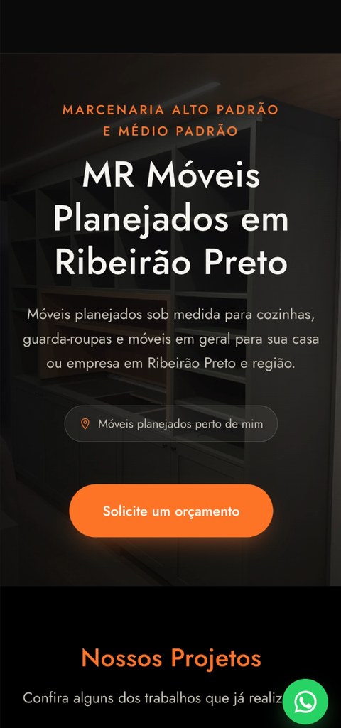 Site MR Móveis Planejados, versão mobile