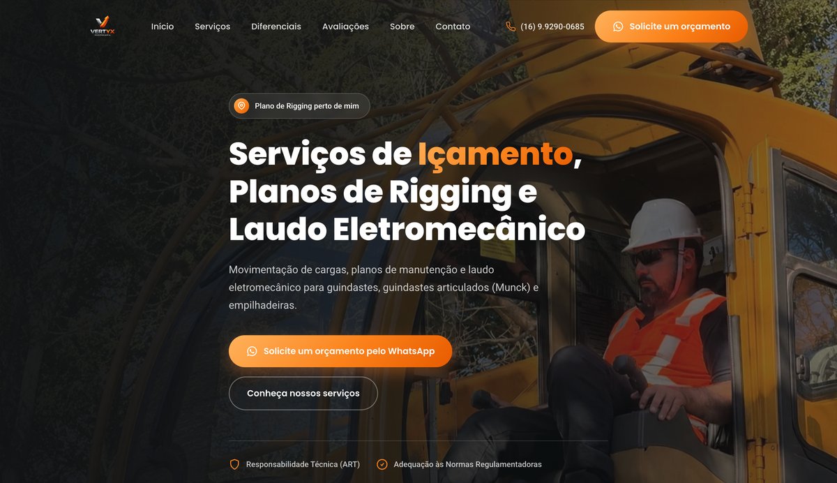 Site Vertyx Engenharia, versão desktop